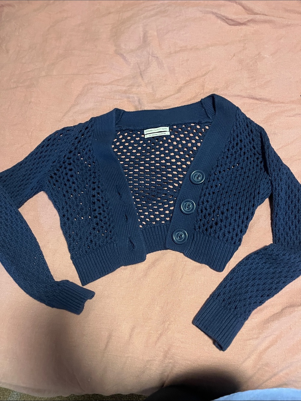 Urban Outfitters Navy Open-Weave Cropped Cardigan